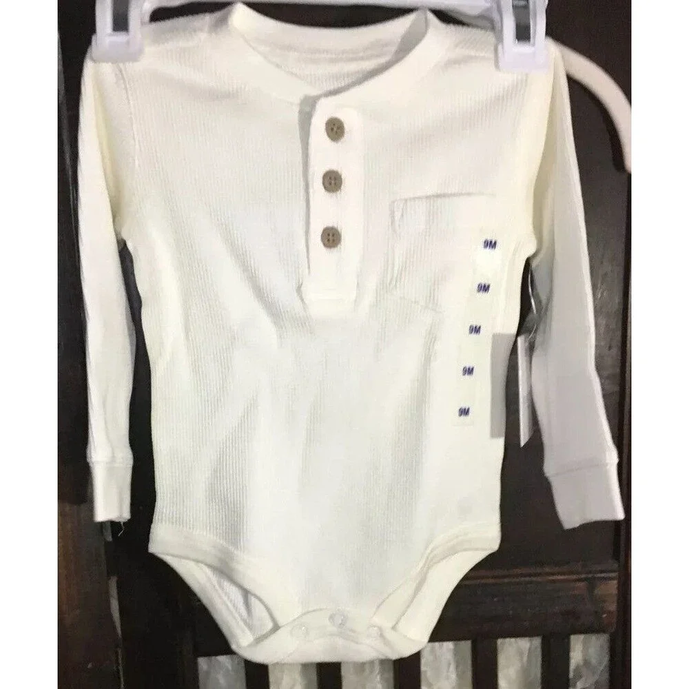 Planet Cotton Size 9M Thermal Henley Bodysuit in Ivory